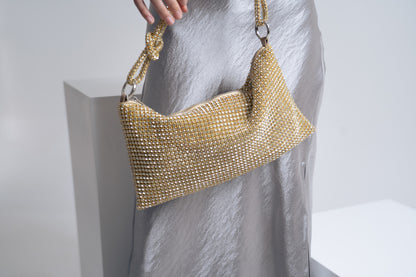 Bolso de Hombro con Cristal Dorado