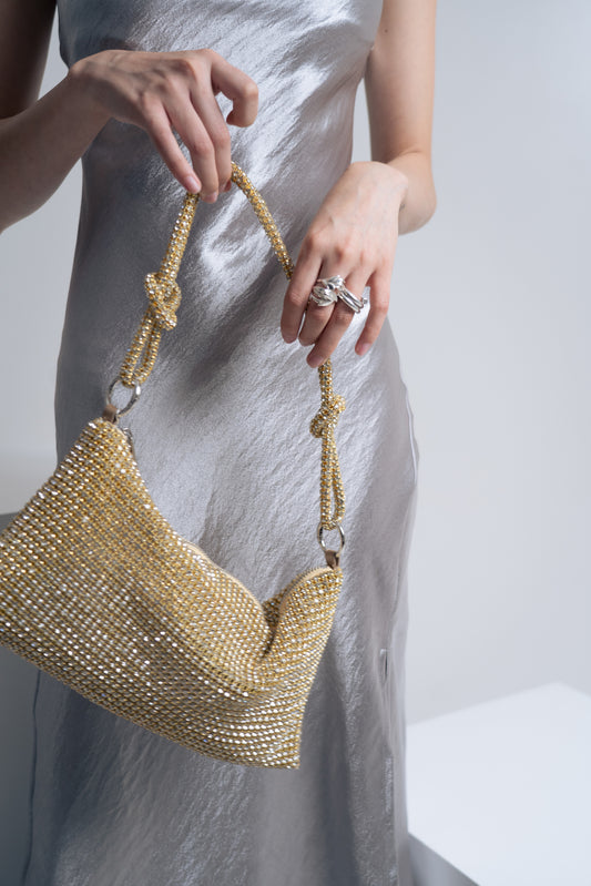 Bolso de Hombro con Cristal Dorado