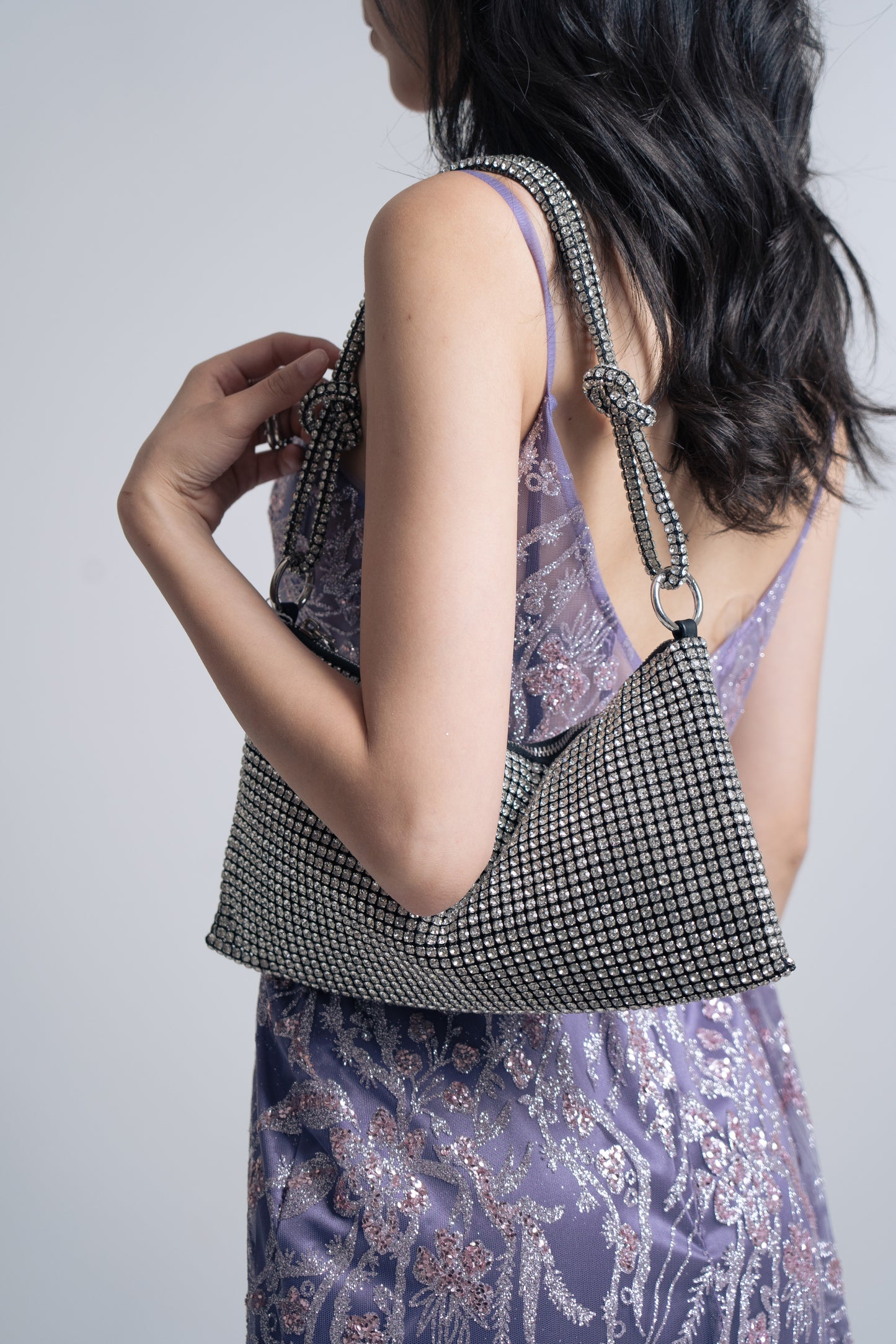 Bolso de Hombro con Cristal Plata