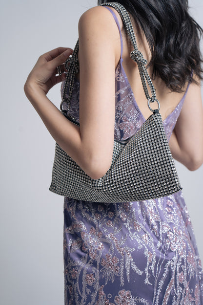 Bolso de Hombro con Cristal Plata